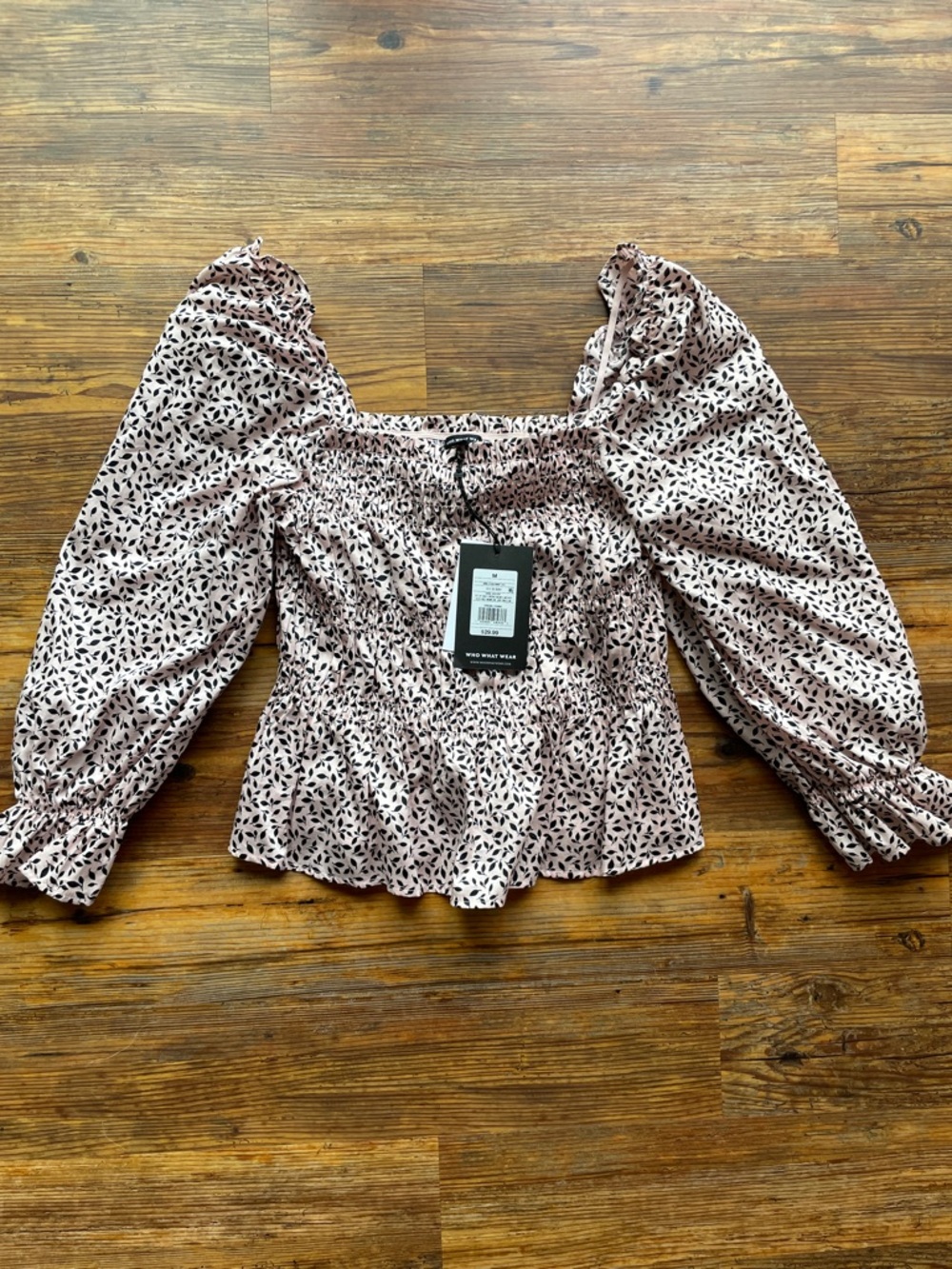 Who What Wear Pink Floral Smocked Puff Sleeve Blouse